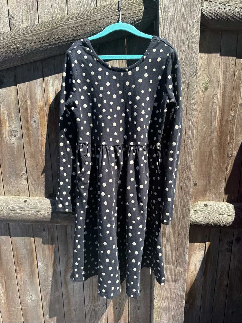 Quince Black Dress with Cream Polka Dots